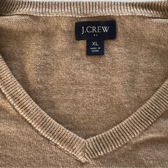 J Crew Mens Sweater V- neck Long Sleeve 100% Cotton Preppy Knit Tan XL - Picture 4 of 10